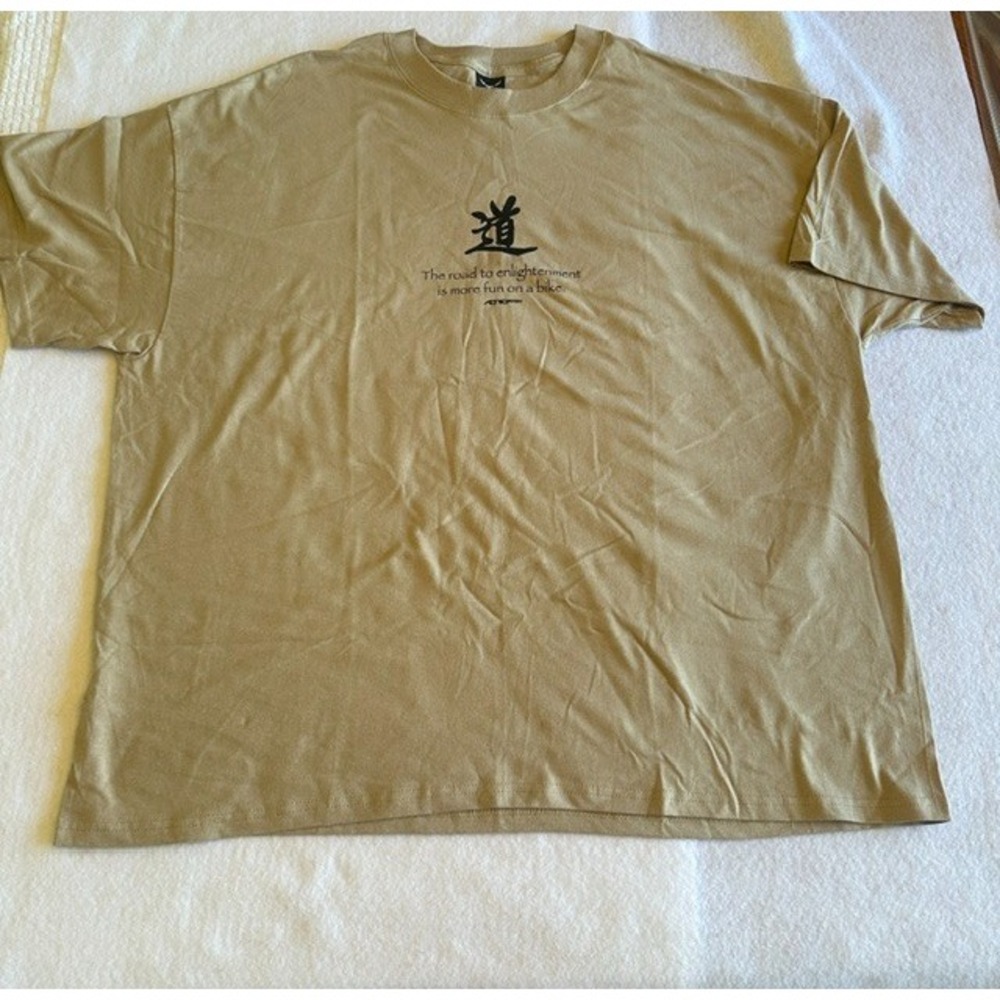 Hanes Beefy T Graphic Tee Men 2XL Tan Brown Road Enlightenment Bike Cotton Shirt